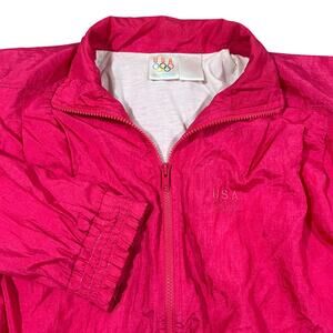 Vintage 90s USA Olympic Team Windbreaker Jacket Pink Womens Size XL Full Zip